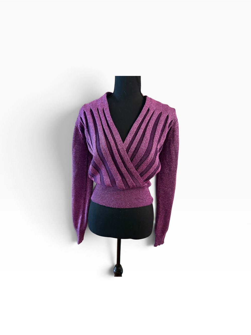 Purple V-Neck Wrap-Style Women's Sweater limited lightweight large metallic